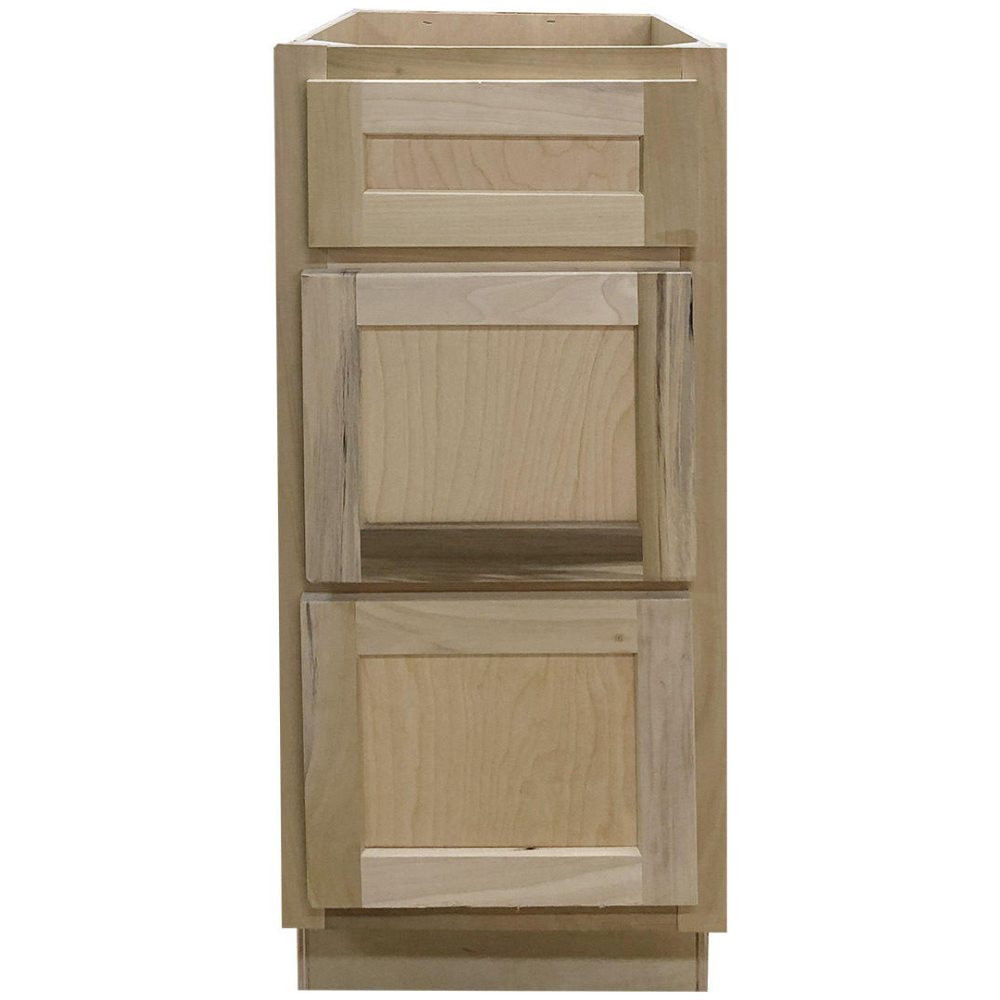 15 in. Drawer Base Vanity Cabinet in Unfinished Poplar | Shaker Style | 3 Drawer